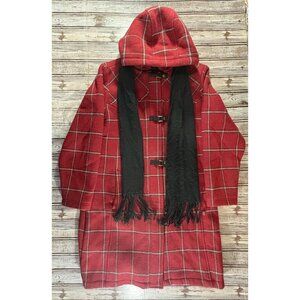 Woolrich Wool blend Hooded Toggle Duffle Coat sz Large color Ruby Plaid